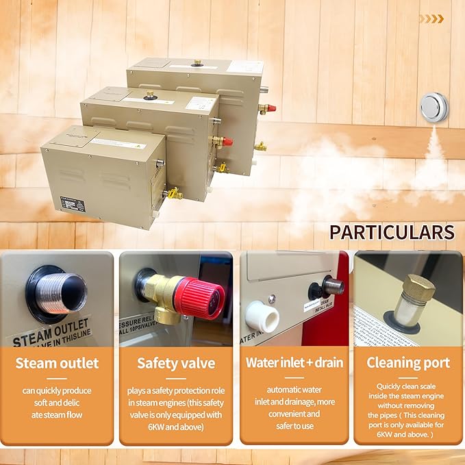 Steam shower generator,15kw Household-Commercial,Steam shower generator kit,with self-draining system,Temperature adjustable 95-131°F,Applicable space 420～560ft3
