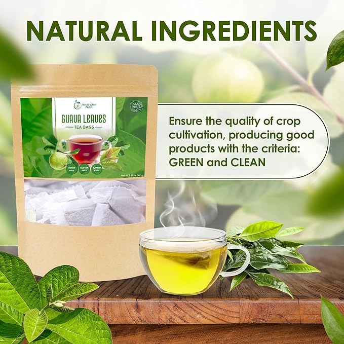 Nhat Anh Farm - Guava Leaf Tea Bags, 100 Teabags - Guava Dried Leaf Tea Bags 100% Natural And Pure , No Chemicals - Additives- Caffeine Free. Herbal Tea for Digestion, Good For Your Health. (Té De Hojas De Guayaba)