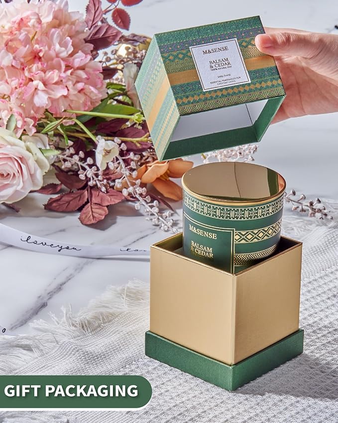 M&SENSE Christmas Candle, Balsam Cedarwood Scented Candles, Soy Candles for Home Scented, Luxury Holiday Candle Gift for Women & Men, 7.4 Oz 45 Hours Long Burning