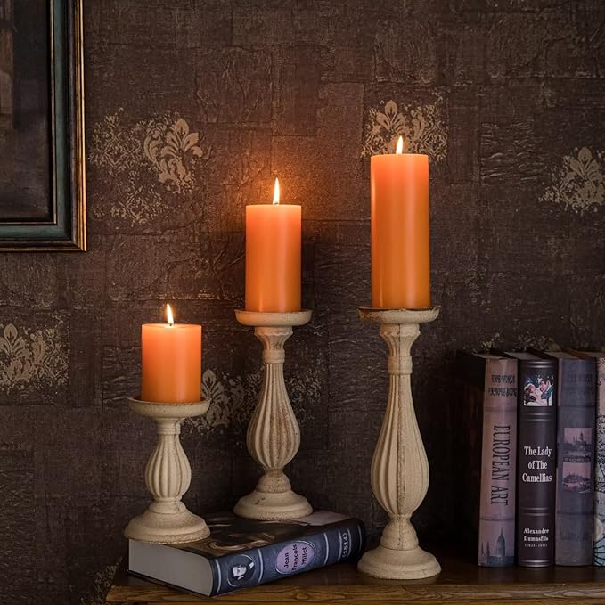 MOZEAL 3" x 4" Hand-Poured Unscented Candle,Dripless Pillar Candle Set of 3,Long Clean Burning,Approx 72 Hours Burn Time,Rustic Country Style,Wedding,Dinner,Christmas and Home Decor,Orange