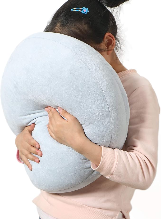 Round Throw Pillow for Kids 16x16 100% Down-like Polyester Filling Super Soft Cushion Ultra Fluffy Feather-like Touch Decorative Round Floor Pillow for Couch Bed Sofa, Light Blue, 1 Piece