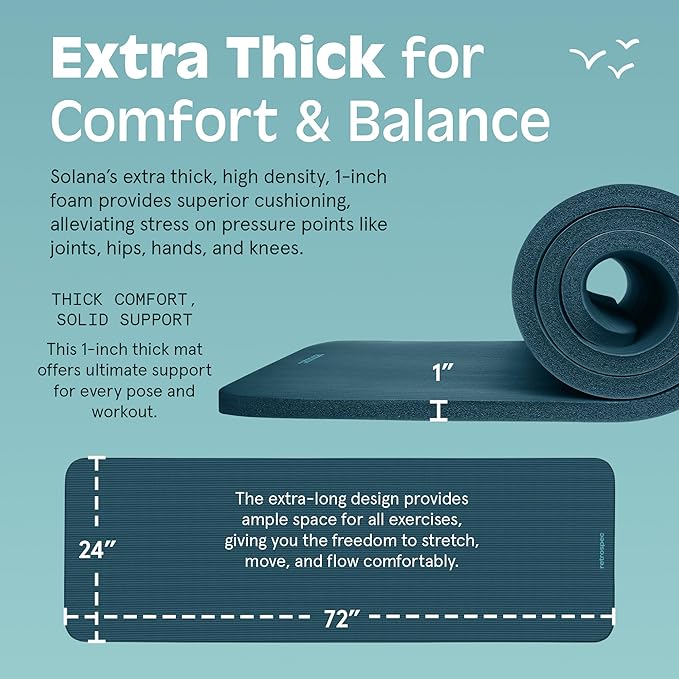 Retrospec Solana Yoga Mat 1" Thick With Nylon Strap For Men & Women - Non Slip Exercise Mat For Home Yoga, Pilates, Stretching, Floor & Fitness Workouts