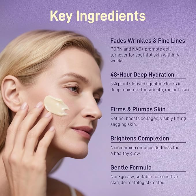 PDRN Anti-Aging Face Moisturizers Cream with 5% Squalane - 100% Pure PDRN Salmon DNA,Hyaluronic Acid & B5, Firming, Hydrating, Moisturizing Repair Face & Neck Skinare Cream for All Skin,1.85 Fl Oz