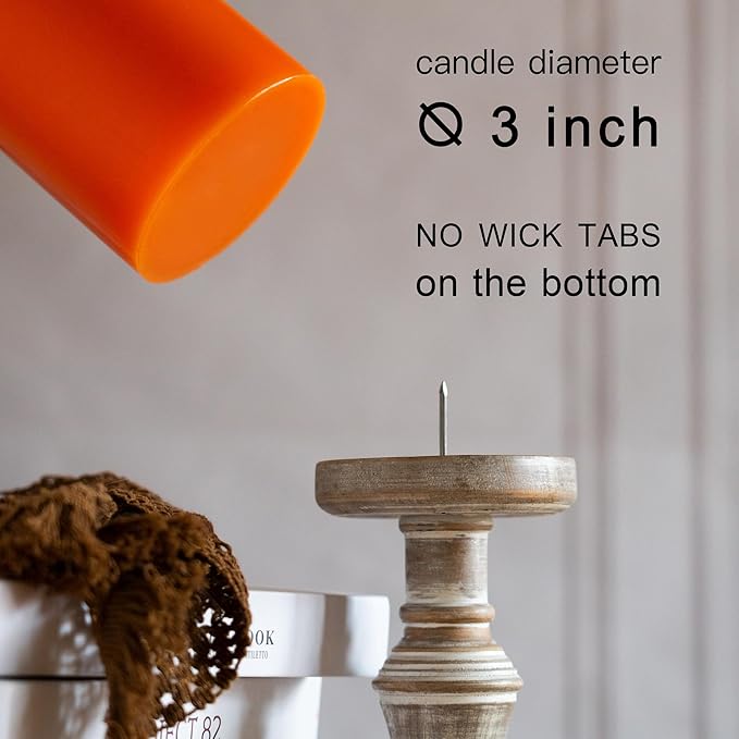 MOZEAL 3" x 4" Hand-Poured Unscented Candle,Dripless Pillar Candle Set of 3,Long Clean Burning,Approx 72 Hours Burn Time,Rustic Country Style,Wedding,Dinner,Christmas and Home Decor,Orange