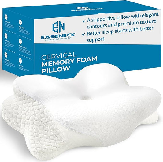 Cervical Neck Pillow for Sleeping, Ergonomic Contour Soft Non Collapsing Memory Foam for Neck and Shoulder Pain Relief, Adjustable Support for Side Back Stomach Sleepers, Cooling Pillowcase