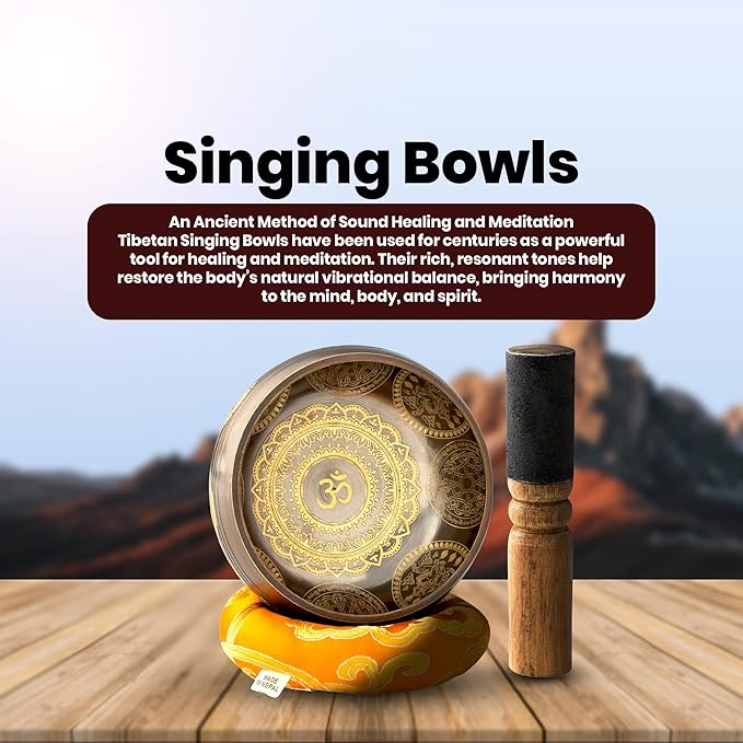 Wonders Ladies Tibetan Singing Bowl Set – Handcrafted in Nepal – Meditation Sound Bowl for Healing, Stress Relief, Chakra Balancing – Ideal Gift for Yoga Lovers, Women & Men (Buddha (OM))