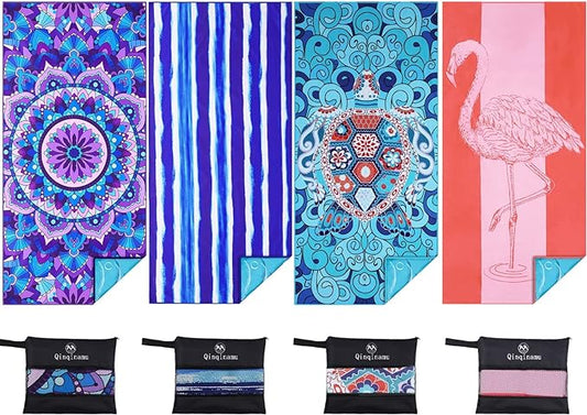 4 Pack Microfiber Oversized Lightweight Beach Towel 71"x32" Extra Thin Large Sand Free Towels Travel Swim Pool Yoga Gym for Adults Women Men Beach Essentials Accessories Vacation Gift