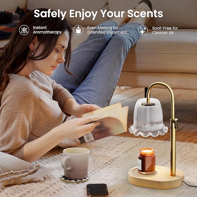 Candle Warmer Lamp with Timer Adjustable Height Candle Lamp Warmer 4 Level Dimmer Electric Wax Melt Warmer Vintage Home Decor for Scented Jar Candles House Warming & Birthday Gifts for Women