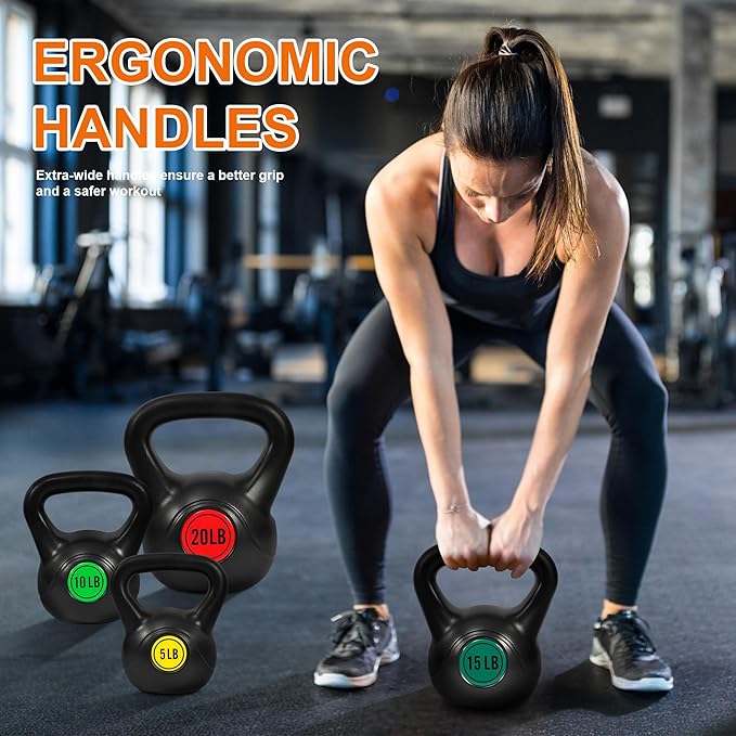 Kettlebell Sets 4 Piece Strength Training Kettlebells Weight Set 5lb, 10lb, 15lb, 20lb Kettlebells