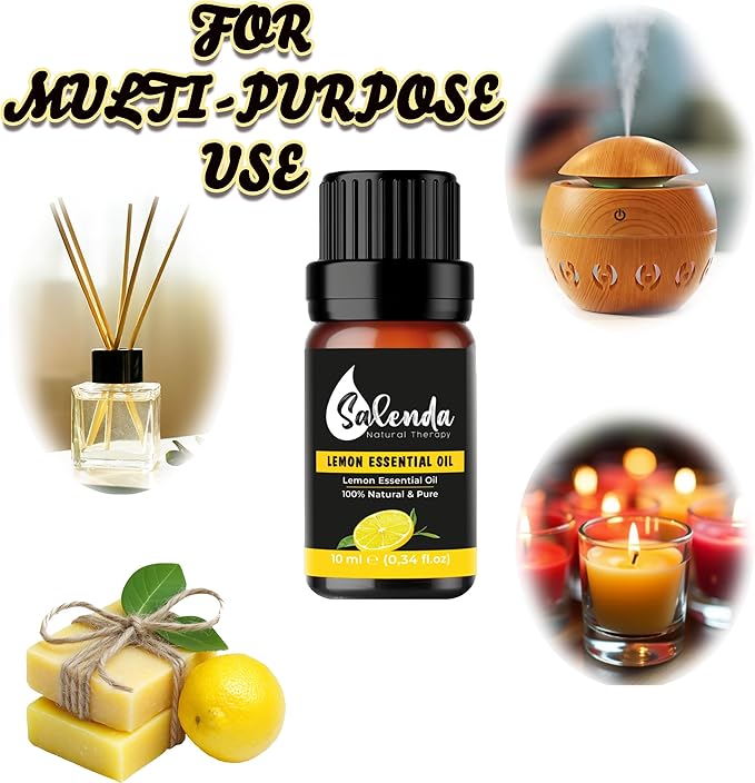 Lemon Essential Oil by Salenda -100% Pure, for Diffuser, Cleaning, Massage, Skin & Hair Care-0.34 Fl Oz (10 ml)
