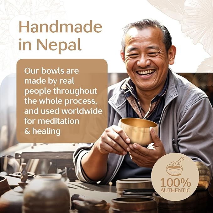 Tibetan Singing Bowl Set – Authentic Plain Design – Sound Bowl & Meditation Bowl with Cushion, Mallet & Guide – Spiritual Decor Enhancements – Mindfulness Gift Set – Chakra Healing Tools