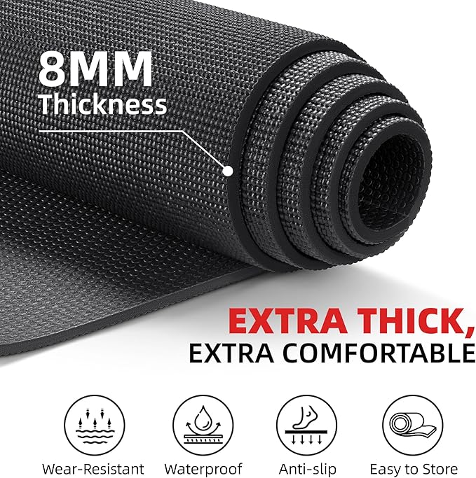 Extra Large Exercise Mat, 10'x6'/9'x6'/8'x6'/7'x5'/6'x4'(8mm) Thick Workout Mat for Home Gym & Garage Flooring, Shoe-Friendly, High-Density, MMA, HIIT, Weight Lifting, Cardio&Strength