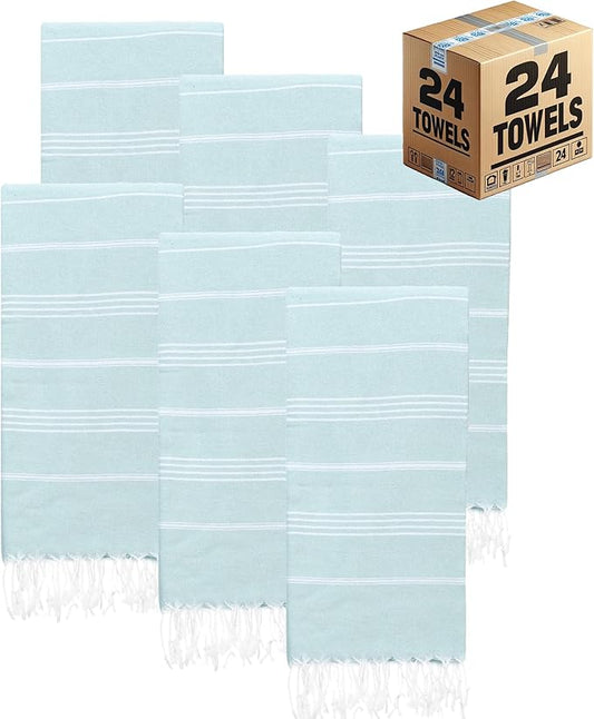 Turkish Beach Towels, Bulk Case of 24 | Oversized, Quick Dry, Sand Free | 100% Cotton, Large 38x71 Towels for Beach, Pool, Travel | Ultra-Soft, Compact, Absorbent | Aquamarine