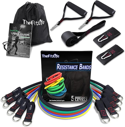 TheFitLife Resistance Bands with Handles - Designed for American Body Types, Exercise Workout Tubes for Men, Women, Includes Large Handles, Ankle Straps, Door Anchor, Fitness Levels