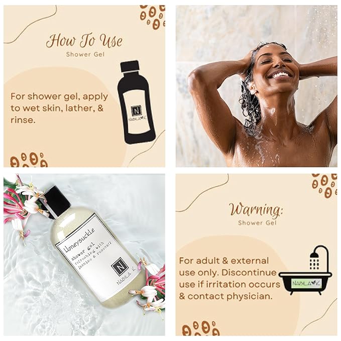 Nabila K Honeysuckle Shower Gel, Travel Size Refreshing Body Wash with Jasmine & Rosemary, 2 oz - Naturally Derived, Sulfate-Free, Paraben-Free - Made in the USA