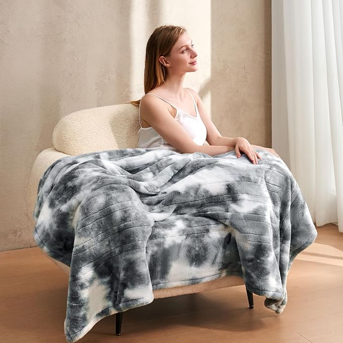 Electric Heated Blanket 62"x84",Luxury Grey Twin Faux Fur Electric Blanket,Fast Heating Soft Fluffy Thick Electric Blanket with 6 Heating Levels & 12H Auto Off