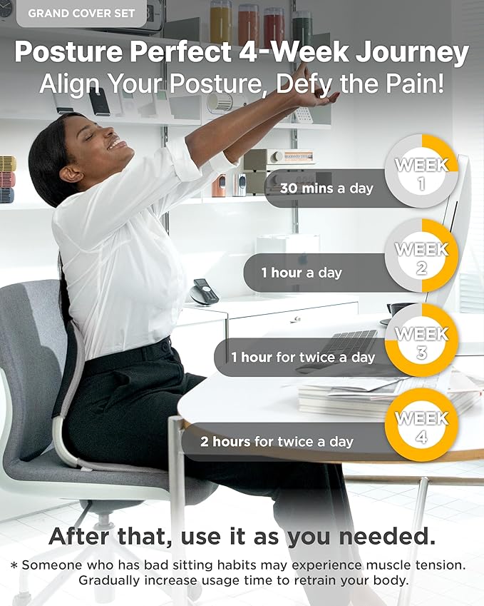 curble Grand(Extra Wide&Sturdy) Cover Set – Ergonomic Back Support Chair with Detachable Cover, Lumbar Support for Posture Correction & Lower Back Pain Relief, Perfect for Home & Office(Set Grey)