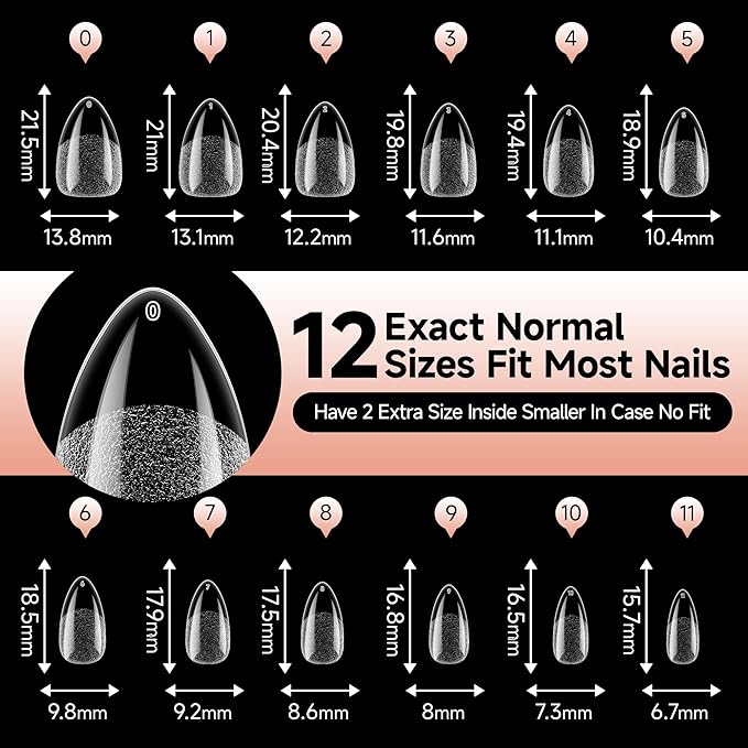 UNA GELLA Short Almond Gel Nail Tips Half Matte Short Almond Gel Nail Tips Full Cover Strong&Lasting Clear Gelly Acrylic False Nails Tips 120pcs DIY Nail Art Salon 12 Sizes for Women