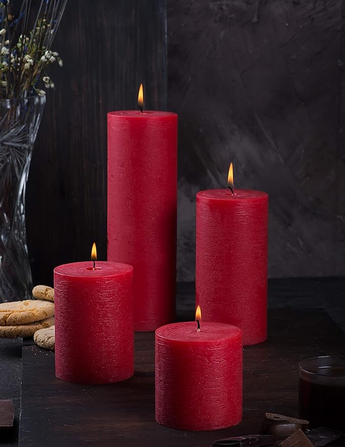 Melt Candle Pillar Candles, 3 Pack - Unscented Candles for Home, Church, Weddings, & More - 3" x 4", Red