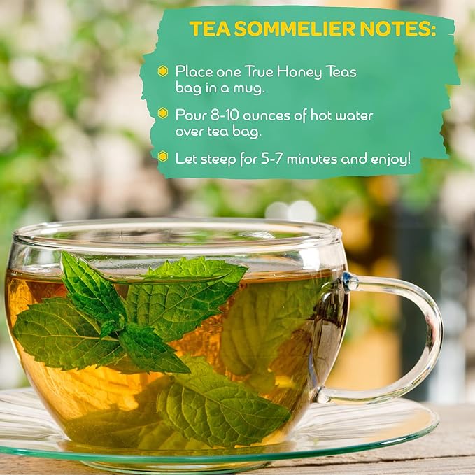 True Honey Peppermint Tea Pods - Honey Crystals Blended In Every Tea Pod - Healthy Digestion Nutriment - All Natural Organic Herbal Caffeine Free Tea Pod 22 Count