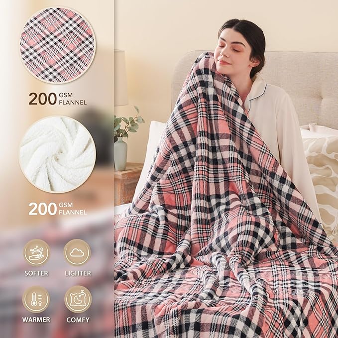 Homemate Electric Blanket Heated Queen Size - 84“x90“ Ultra Soft Cozy Flannel Heating Blanket with 10 Fast Heat Levels 8 Hours Auto Off Over-Heated Protection ETL Certification Keep Warm in Home