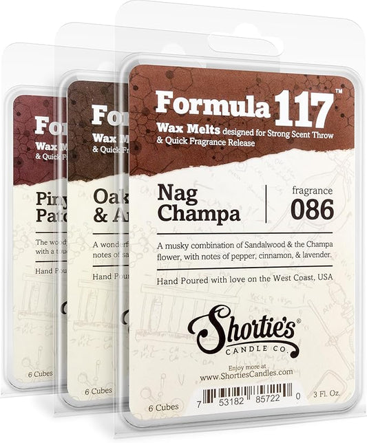 Musk Wax Melts Variety Pack - Pinion & Patchouli, Nag Champa, Oakmoss & Amber - Formula 117 - 3 Highly Scented 3 Oz. Bars - Made With Natural Oils - Incense & Earth Warmer Wax Cubes