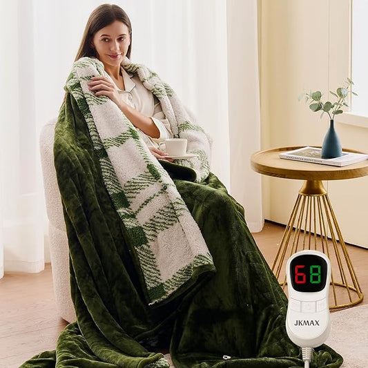 Heated Electric Blanket Queen Size - 84"x90" Flannel Heating Blanket with 10 Heating Levels & 5 Time Settings Over-Heat Protection, Winter Warmer for Adults with ETL Certification（Green）