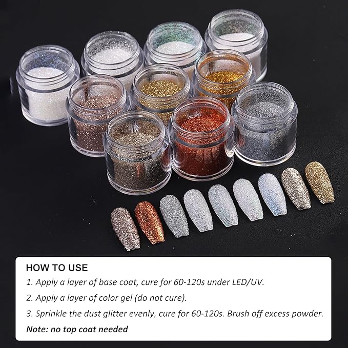 10 Jars Shimmer Shining Nail Glitter for Autumn Winter Ultra-Fine Sugar Coating Effect Sand Powder Dazzling Diamond Dust Manicure Decoration for DIY Home Salon