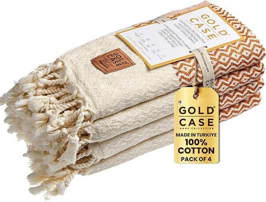 Gold CASE Turkish Hand Towels for Bathroom Set of 4–20x40''–100% Cotton Bathroom Hand Towels – Zeus Towel for Spa, Face, Tea & Dishcloth – Decorative Cloth – Orange