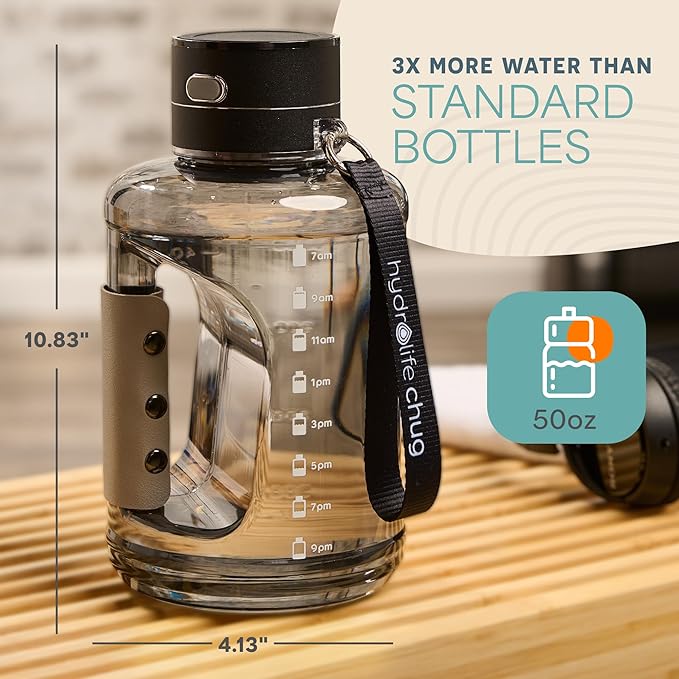 Lifepro HydroLife Chug Hydrogen Water Bottle Generator – Large-Capacity 1.5L Hydrogen Water Machine Bottle with SPE/PEM Technology, USB-C Rechargeable Lid, Polycarbonate Body, Time Markers