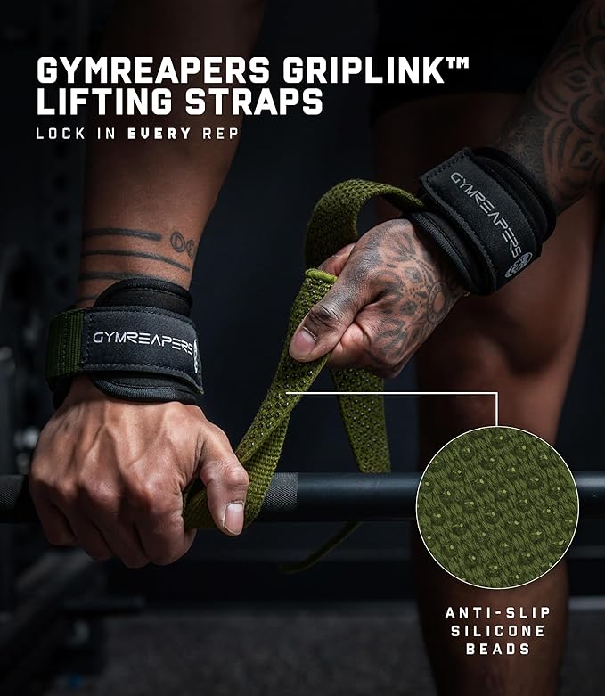 Gymreapers GripLink Lifting Straps – Heavy Duty D-Ring Weight Lifting Wrist Straps with Anti-Slip Silicone Grip Beads, Cushioned & Adjustable Support for Deadlifts, Powerlifting, Cable Machines & Gym Training