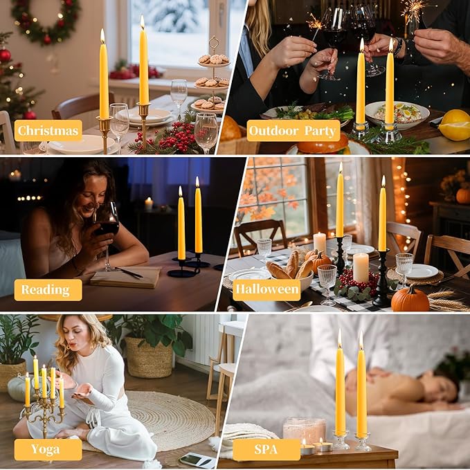 30 Pack Beeswax Taper Candles,8 inch Tall - Dripless and Smokeless All Natural Beeswax Candles Sticks,8 Hours Long Lasting Burning Time,100% Nontoxic Unscented Bee Wax Candle for Home