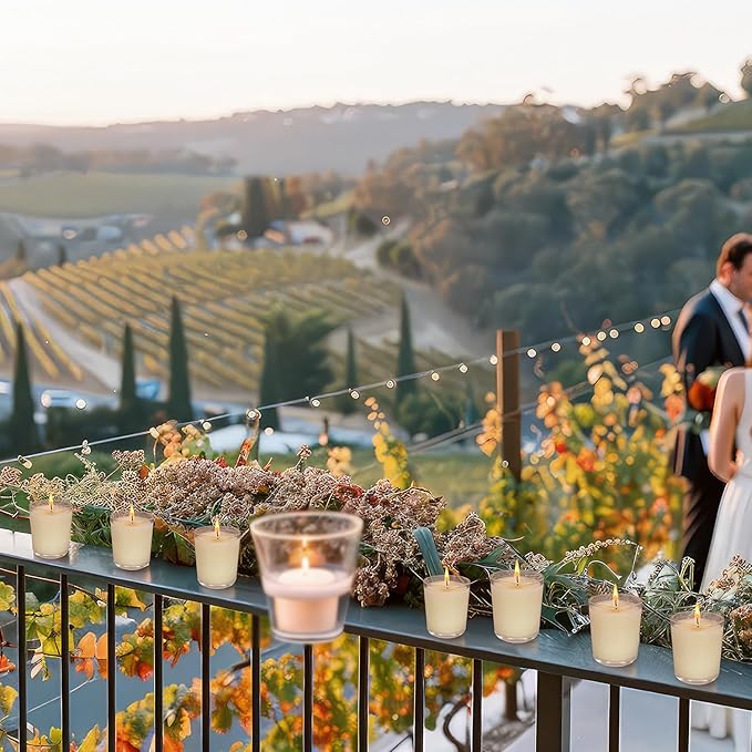 48 Pack White Unscented Clear Glass Filled Votive Candles. Hand Poured Wax Candle Ideal Gifts for Spa Weddings Birthdays Holidays Party