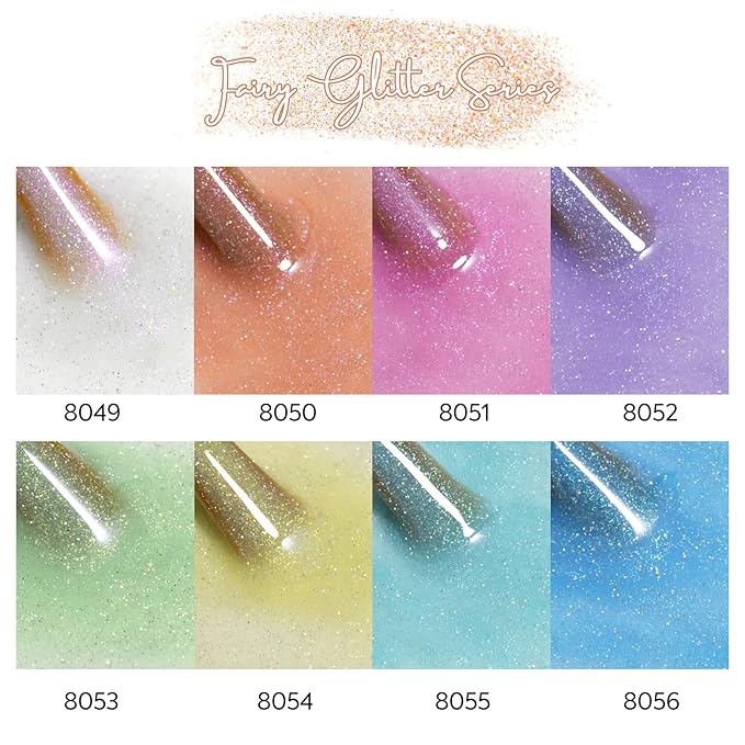 CANNI 8 Pcs 9 ML Glitter Gel Nail Polish Set, Shimmer Sparkly Pink Yellow White Purple Blue Green Colors Gel Polish Kit Soak Off Led Nail Art Gel Manicure Salon DIY Gifts