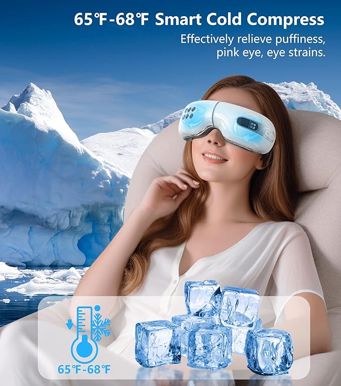 Eye Massager with Heat and Cooling for Migraines Dry Eyes Heated Eye Massager for Sleeping Travel Gifts for Women and Men