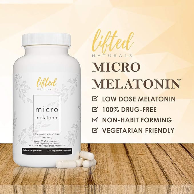 Lifted Naturals Micro Melatonin Family Size - Melatonin for Fast & Better Sleep, Easy to Swallow 220 Vegetable Capsules with Low Dose Melatonin, Non-GMO, Fast Dissolve Melatonin 100 mcg