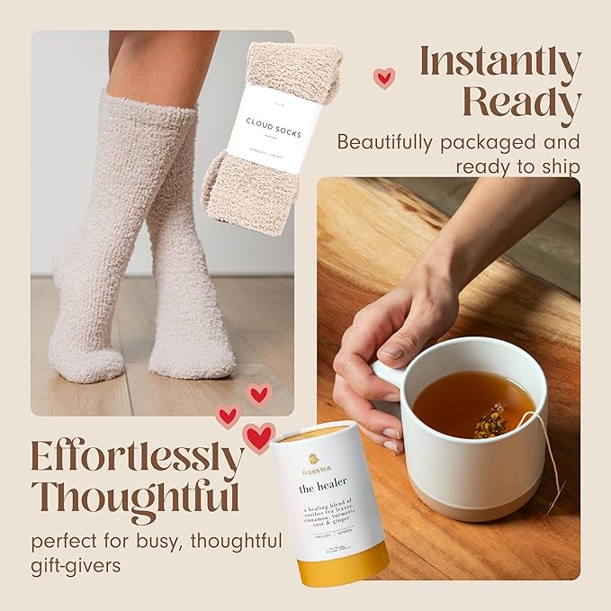 Unboxme Get Well Gift Box - USDA Organic Get Well Soon Self Care Package for Women | Fluffy Socks, Mug, Lemon & Ginger Tea Set, Sea Salt, Sage Scented Candle, Sending Hugs Card | Feel Better Basket