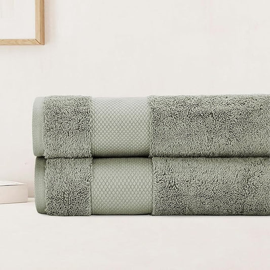 BIOWEAVES 100% Organic Cotton Bath Sheet Set of 2 | Soft Oversized Bath Towels | 700 GSM Premium Bath Towel Sheet Set GOTS Certified - Sage