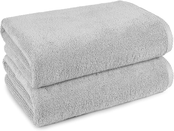 Amazon Basics 2 Piece Quick-Dry Oversize Bath Towel, 100% Cotton, Platinum, 54" x 30"