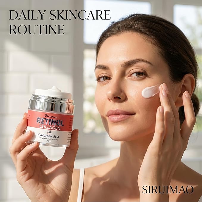 Retinol, Collagen & Hyaluronic Acid Cream, Anti-Wrinkle Face Moisturizer for Day & Night Use | Firming Neck & Décolleté Treatment 1.7 fl oz