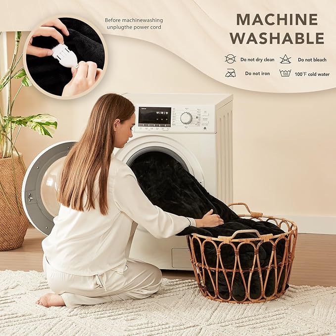 Homemate Electric Heated Blanket Twin - 62"x84" Heating Bed Blankets Throw with 10 Heating Levels 8 Hours Auto Off Fast Heating Over-Heated Protection Ultra Soft Warm Flannel ETL Certified Black