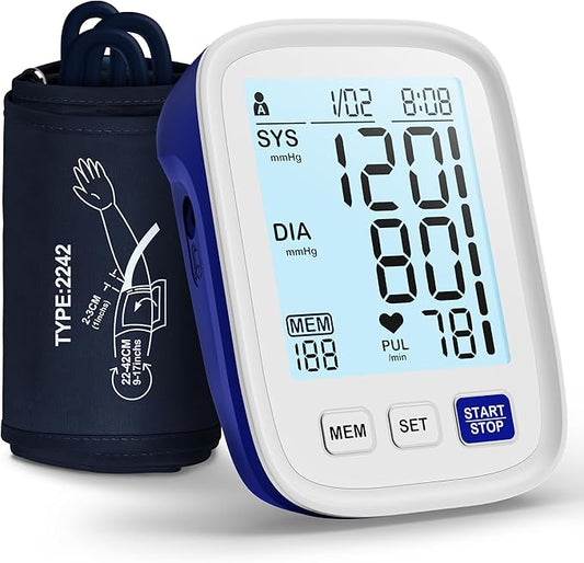 Blood Pressure Monitor Upper Arm, 9-17 Inches Medium/Large BP Cuff, Accurate Automatic Digital Electronic BP Machine for Home Use, 4" LCD Display, 3-User Mode 199 Memories Each, A01-BS