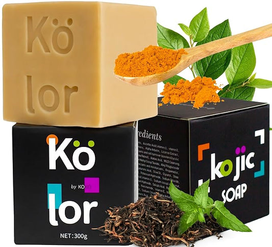 Kojic & Turmeric All-in-One Face & Body Unisex Bar – 40+ Ingredient Complex with Vitamin C, E, B3, Retinol, Hyaluronic/Glycolic/Salicylic Acid & B-Carotene for Cleansing and Beautifying Skin (10.6 oz)