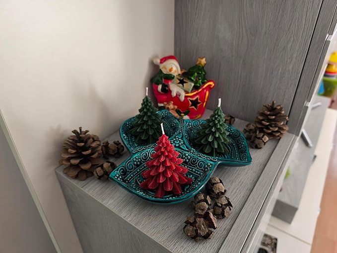 Handmade Beeswax Christmas Tree Candle – Set of 3 (Red & Green) | Natural Holiday Decor | Winter & Christmas Home Decoration | Eco-Friendly Gift