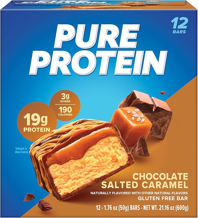 Pure Protein Bars, High Protein, Nutritious Snacks to Support Energy, Low Sugar, Gluten Free, Chocolate Salted Caramel, 1.76 oz., 12 Count (Pack of 1) (Packaging May Vary)