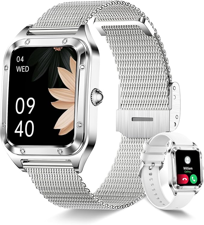 Smart Watch for Women(Call Answer/Dial), 1.6'' Touch Screen Smartwatch for Android iPhone Compatible, Waterproof Fitness Tracker with Heart Rate Sleep Monitor 100+ Sports Modes AI Voice, Silver