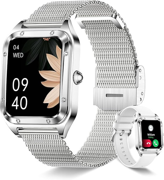 Smart Watch for Women(Call Answer/Dial), 1.6'' Touch Screen Smartwatch for Android iPhone Compatible, Waterproof Fitness Tracker with Heart Rate Sleep Monitor 100+ Sports Modes AI Voice, Silver