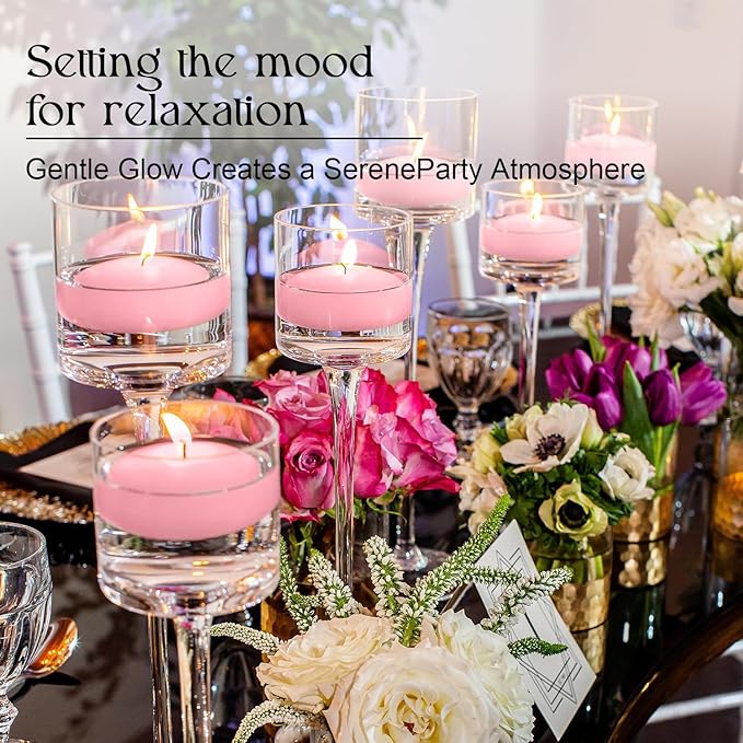 12 Pcs 3 inch Romantic Pink Floating Candles, Smokeless and Unscented, Burns for 8-10 Hours, are Ideal for Weddings, Parties ，Vacations, and Home Decorations