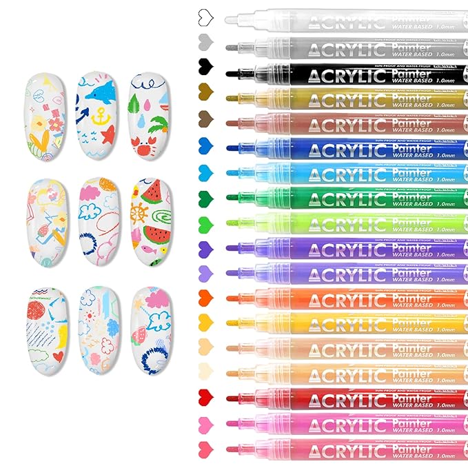 18 Colors Nail Art Pens Set Nail Polish Pens Nail Art Drawing Graffiti Marker Pen Quick Dry Waterproof Nail Art Painting Pens Kit for Home DIY Nail Art Design