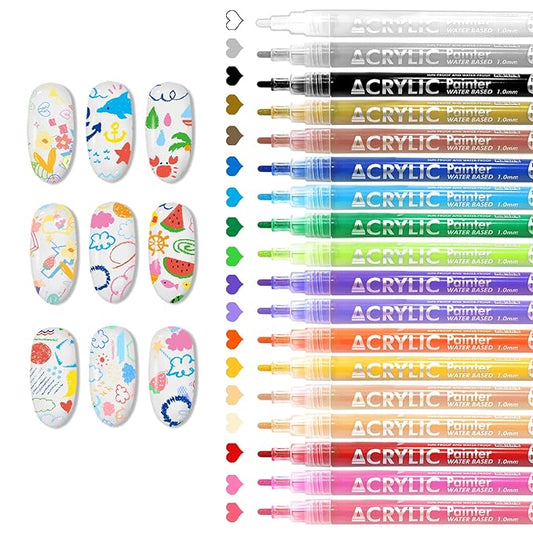 18 Colors Nail Art Pens Set Nail Polish Pens Nail Art Drawing Graffiti Marker Pen Quick Dry Waterproof Nail Art Painting Pens Kit for Home DIY Nail Art Design